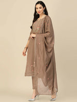Thumbnail for Brown Embroidered Chinon Straight Kurta With Trouser & Dupatta - Salimar - Distacart