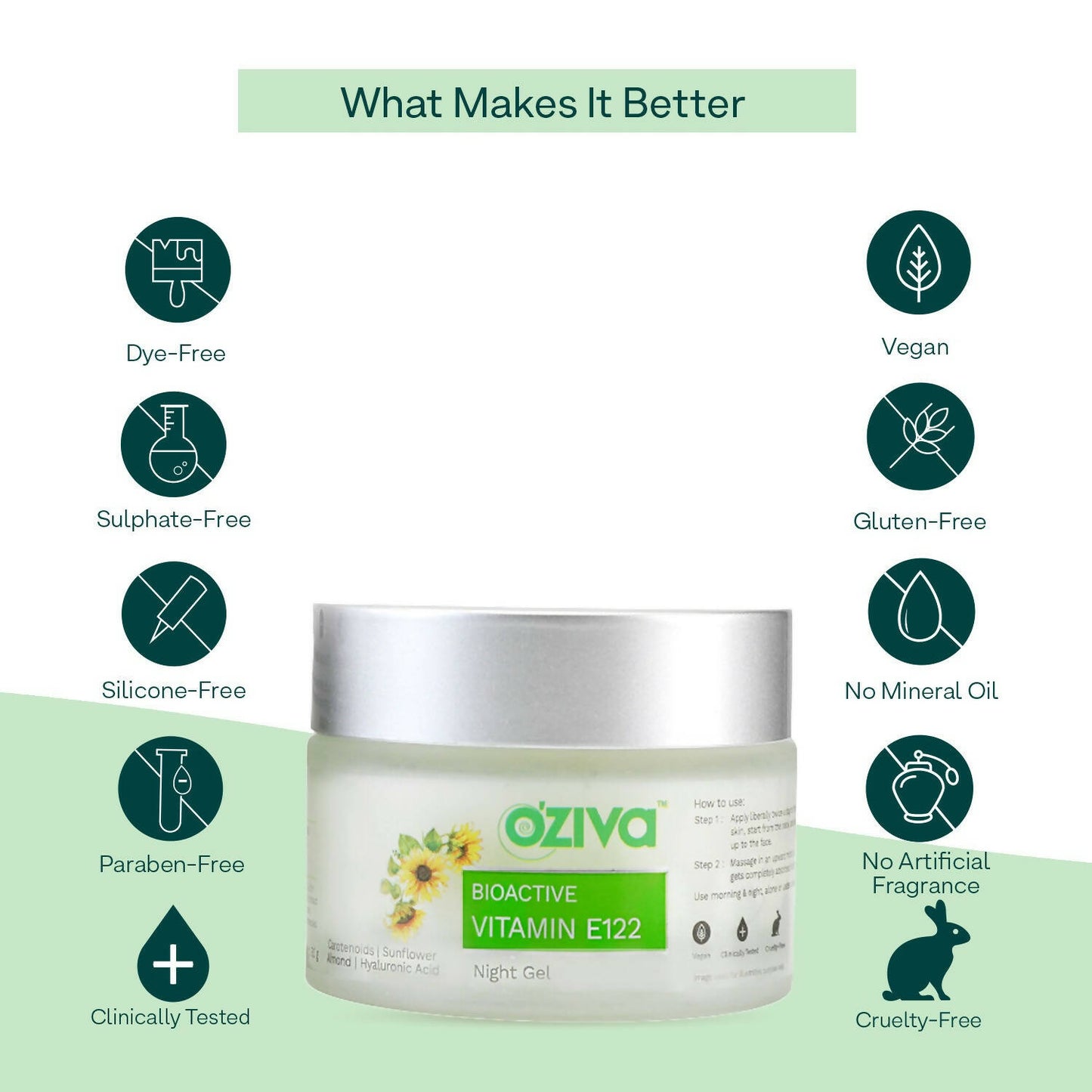 OZiva Bioactive Vitamin E122 Night Gel - Distacart