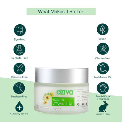 OZiva Bioactive Vitamin E122 Night Gel - Distacart