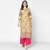 Cheera Hand Block Print Khaki Straight Kurta (MAAI-053K)