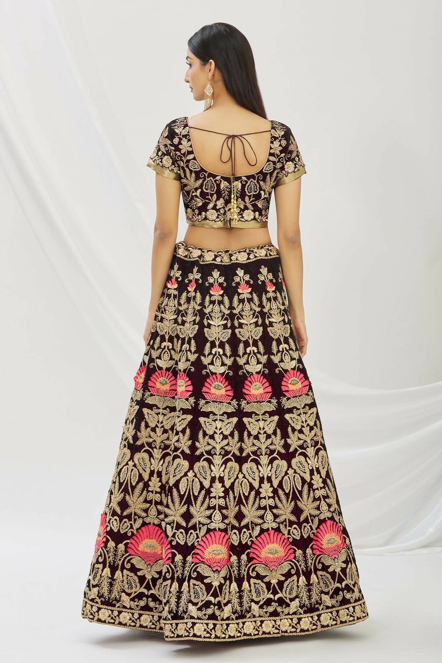 Purple Velvet Semi-Stitched Wedding Bridal Lehenga - Nimaya - Distacart