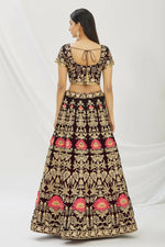 Thumbnail for Purple Velvet Semi-Stitched Wedding Bridal Lehenga - Nimaya - Distacart