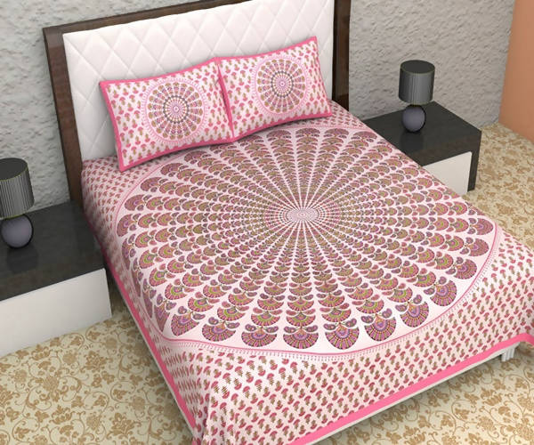 Vamika Printed Cotton Pink Color Flower Design Bedsheet With Pillow Covers (LEOC_MRPN_P) - Distacart