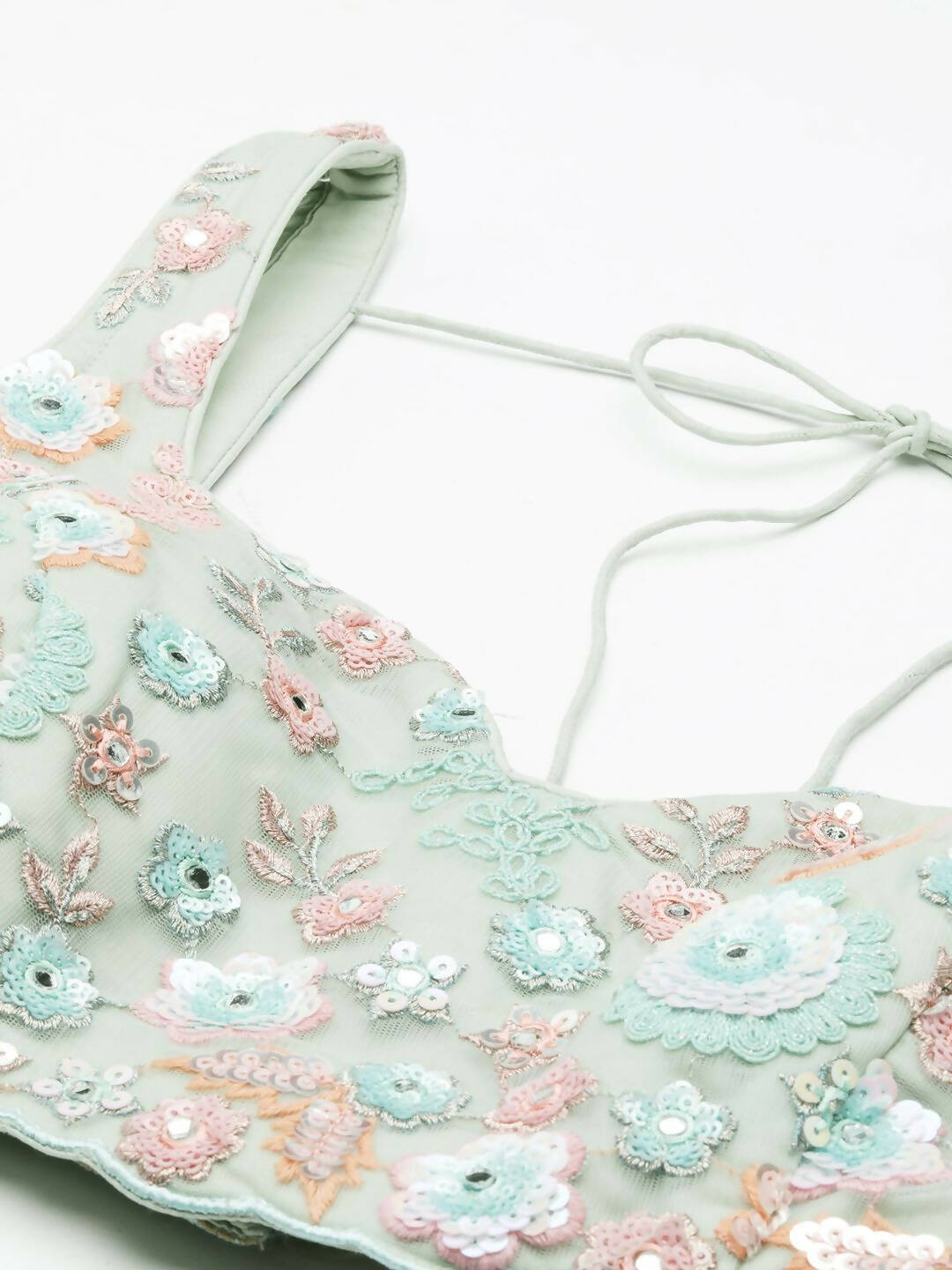 House of Panchhi Lime Green Net Sequins, Mirror and thread embroidery Lehenga choli & Dupatta - Distacart