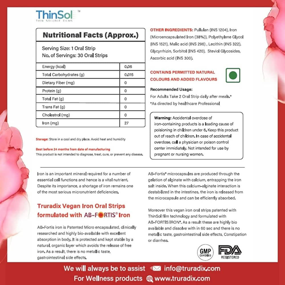 Truradix Vegan Iron Oral Strips - Distacart