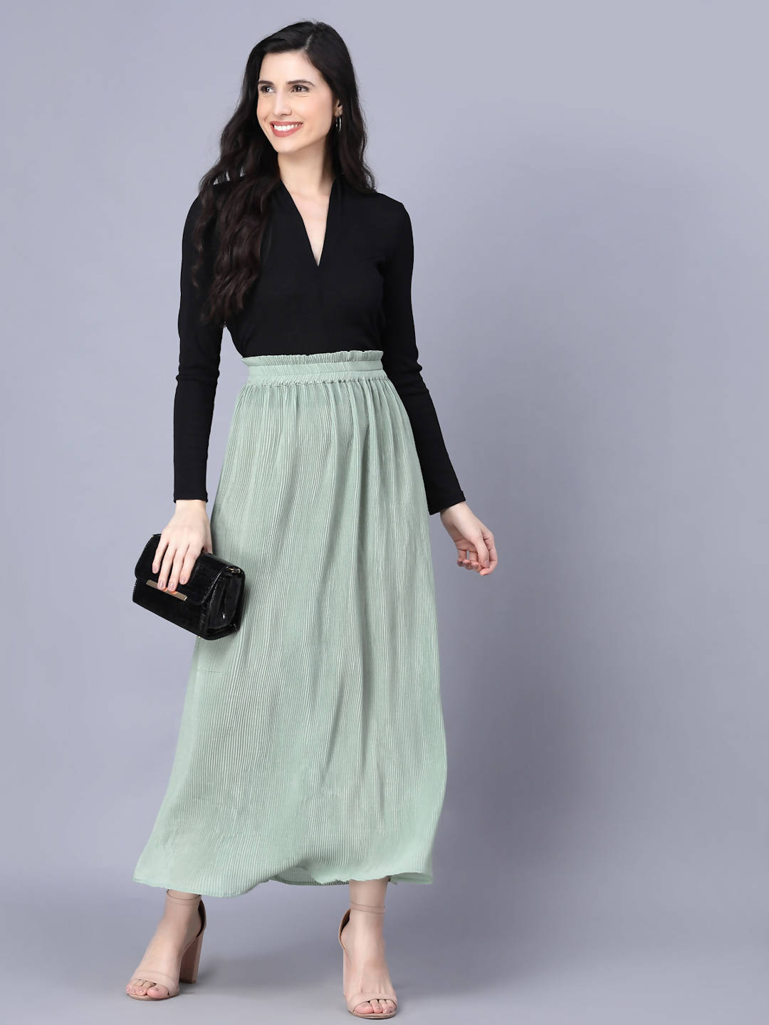 Myshka Chiffon Solid Green Women Skirt - Distacart