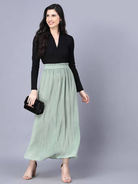 Thumbnail for Myshka Chiffon Solid Green Women Skirt - Distacart