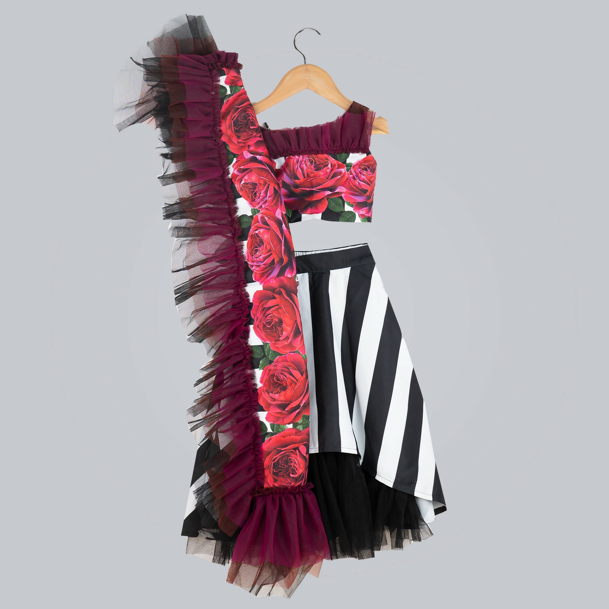 Pink Cow Fashions Printed Ghagra Choli With Frilles Dupatta - Distacart