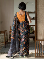 Thumbnail for Suta Black Floral Pure Cotton Saree - Distacart