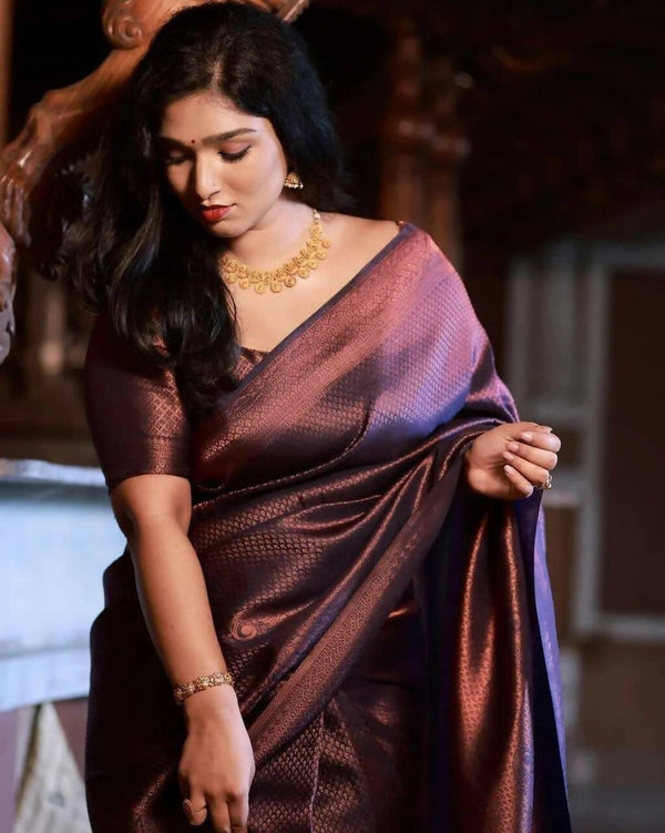 DEIANA'S Beautiful Golden Jari with New Design Soft Lichi Silk Saree - Purple - Distacart