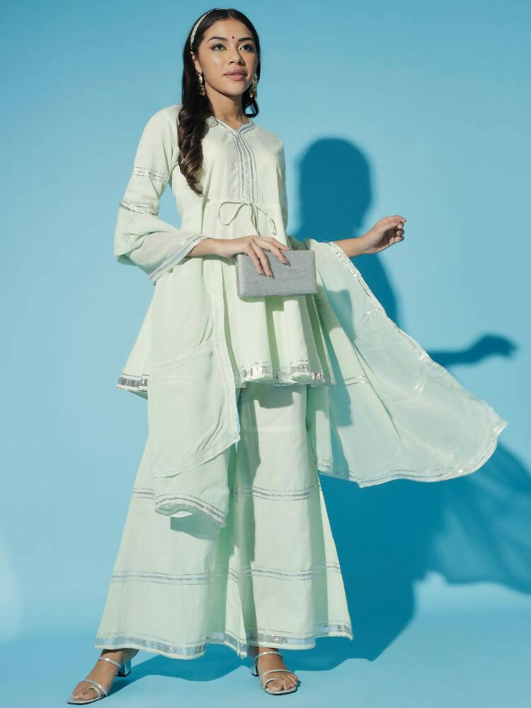 Myshka Women Green Solid Kurta & Palazzos With Dupatta - Distacart