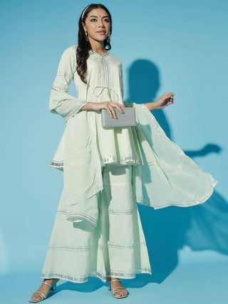 Myshka Women Green Solid Kurta & Palazzos With Dupatta - Distacart