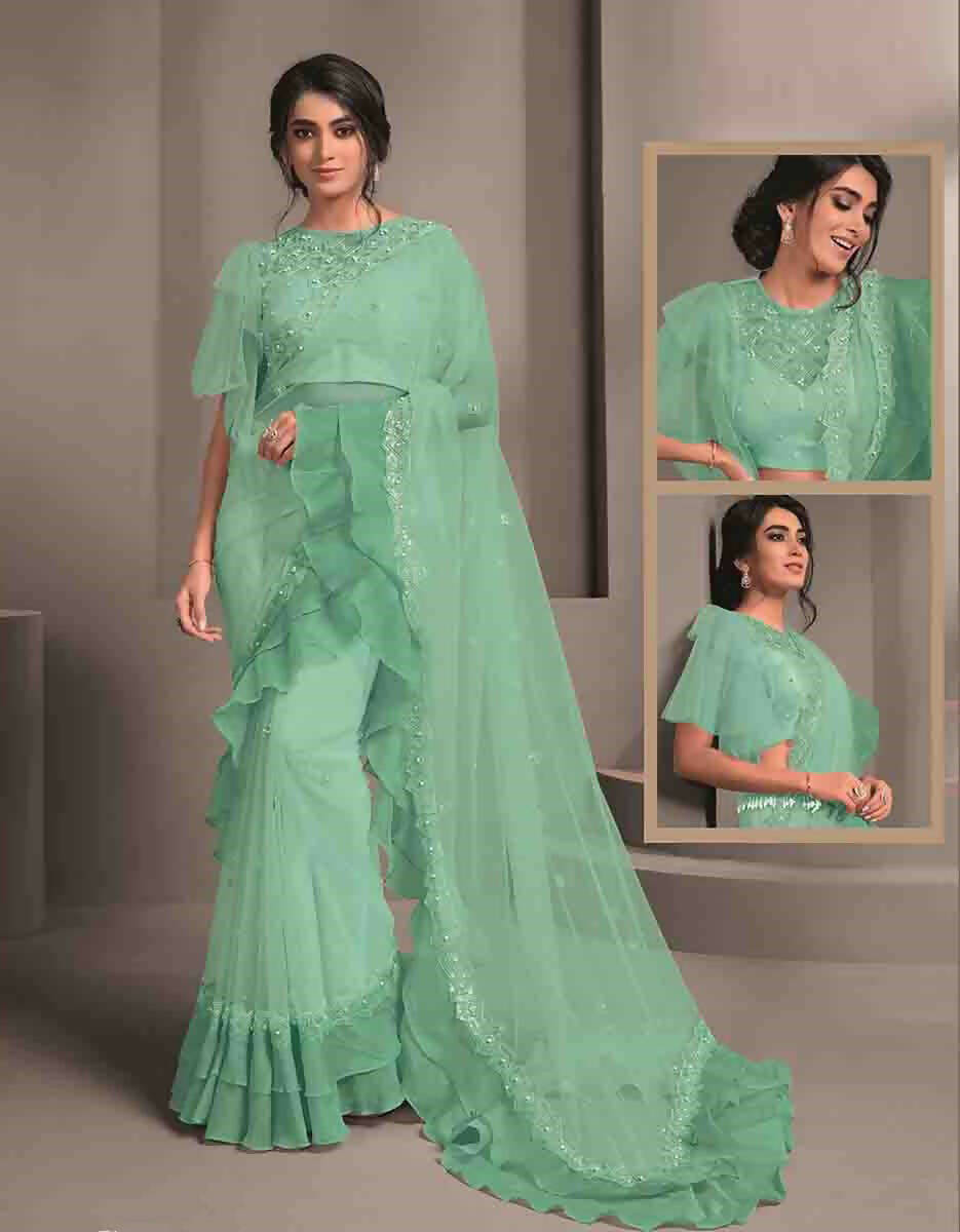 Pink Colored Net Embroidered Saree With Unstitched Blouse - Norita Raissa - Distacart