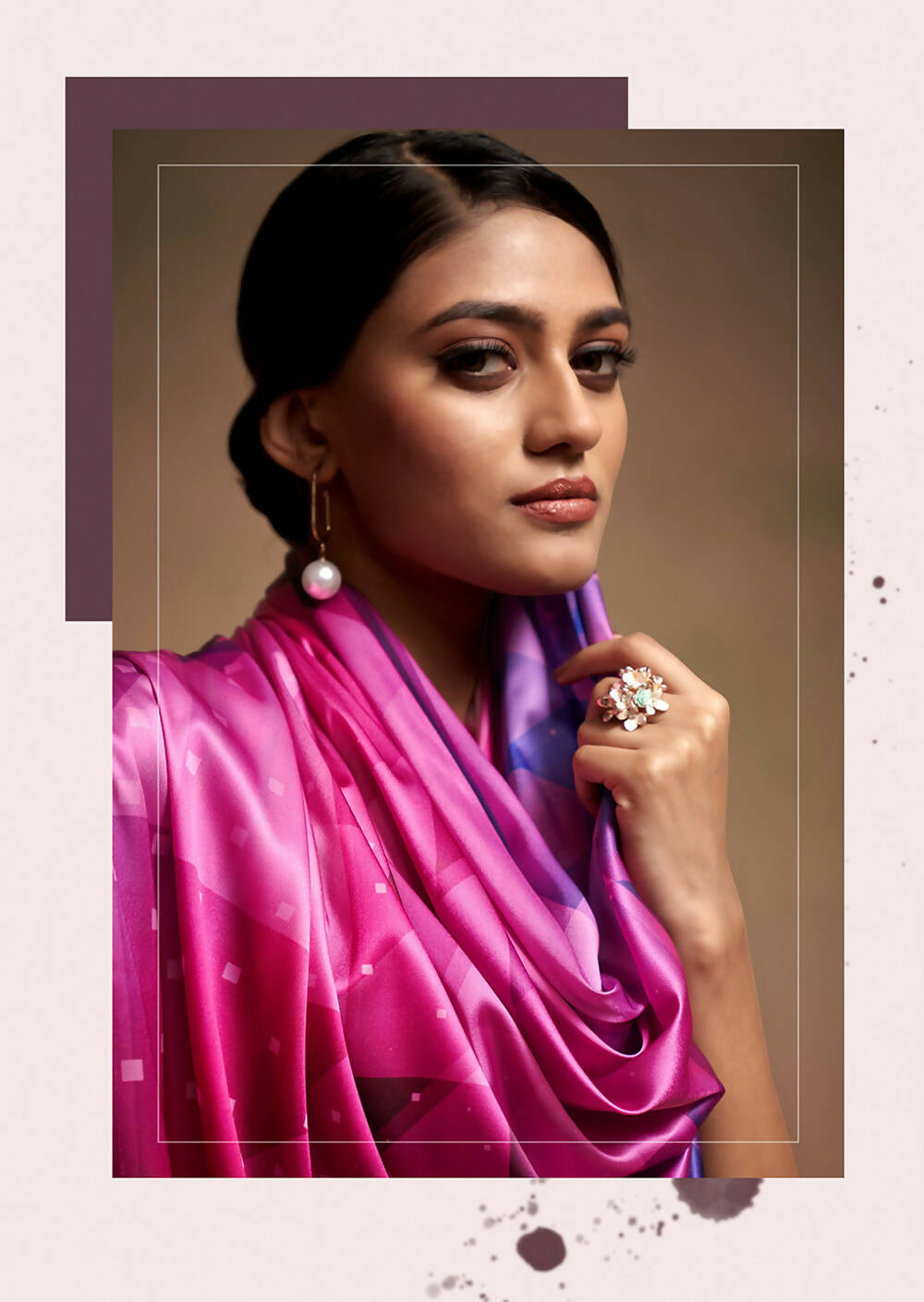 Pink Satin Digital Printed Saree with Unstitched Blouse Piece - Jodha - Distacart