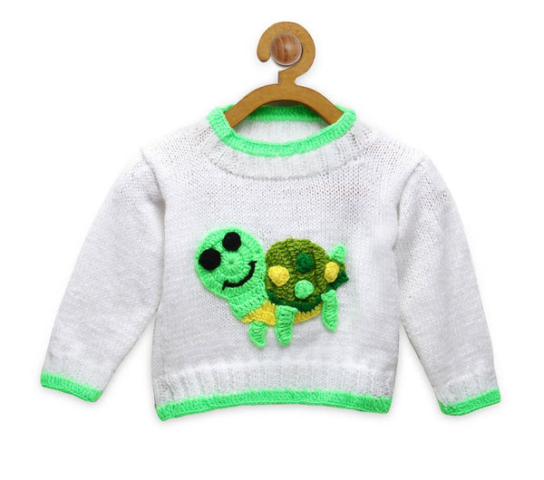 Chutput Kids Woollen Hand Knitted Turtle Design Sweater For Baby Boys - White - Distacart