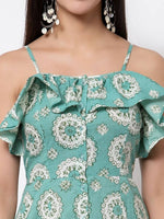 Thumbnail for Myshka Women's Blue cotton Printed Sleeveless S Casual Dress