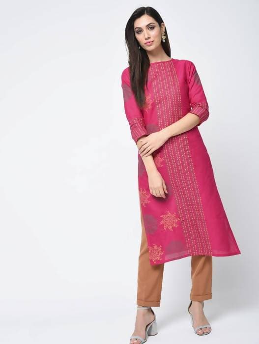 Aniyah Cotton Block Printed Straight Kurta Magenta Color (AN-127K)