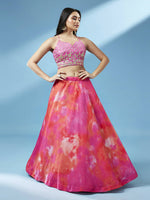 Thumbnail for House of Panchhi Orange Organza Shibori Printed Lehenga choli & Dupatta - Distacart