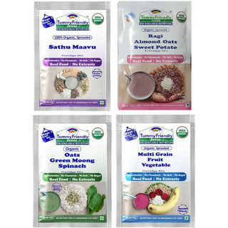 TummyFriendly Foods Certified Stage3 Porridge Mixes Trial Packs - Ragi, MultiGrain, Oats, Sathu Maavu for 8 Months Old Baby - Distacart