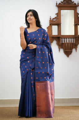 DEIANA'S Beautiful Golden Jari with New Design Soft Lichi Silk Saree - Blue - Distacart