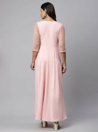 Thumbnail for Ahalyaa Women Pink Crepe & Net Foil Print Dress - Distacart