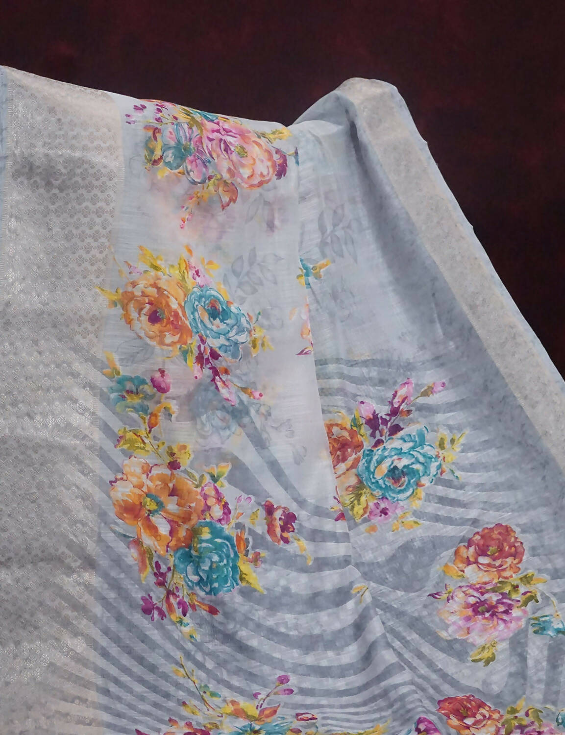 Shades Of Grey With Floral Design Semi Chanderi Saree By Gayathri Reddy Designer Studio - Distacart