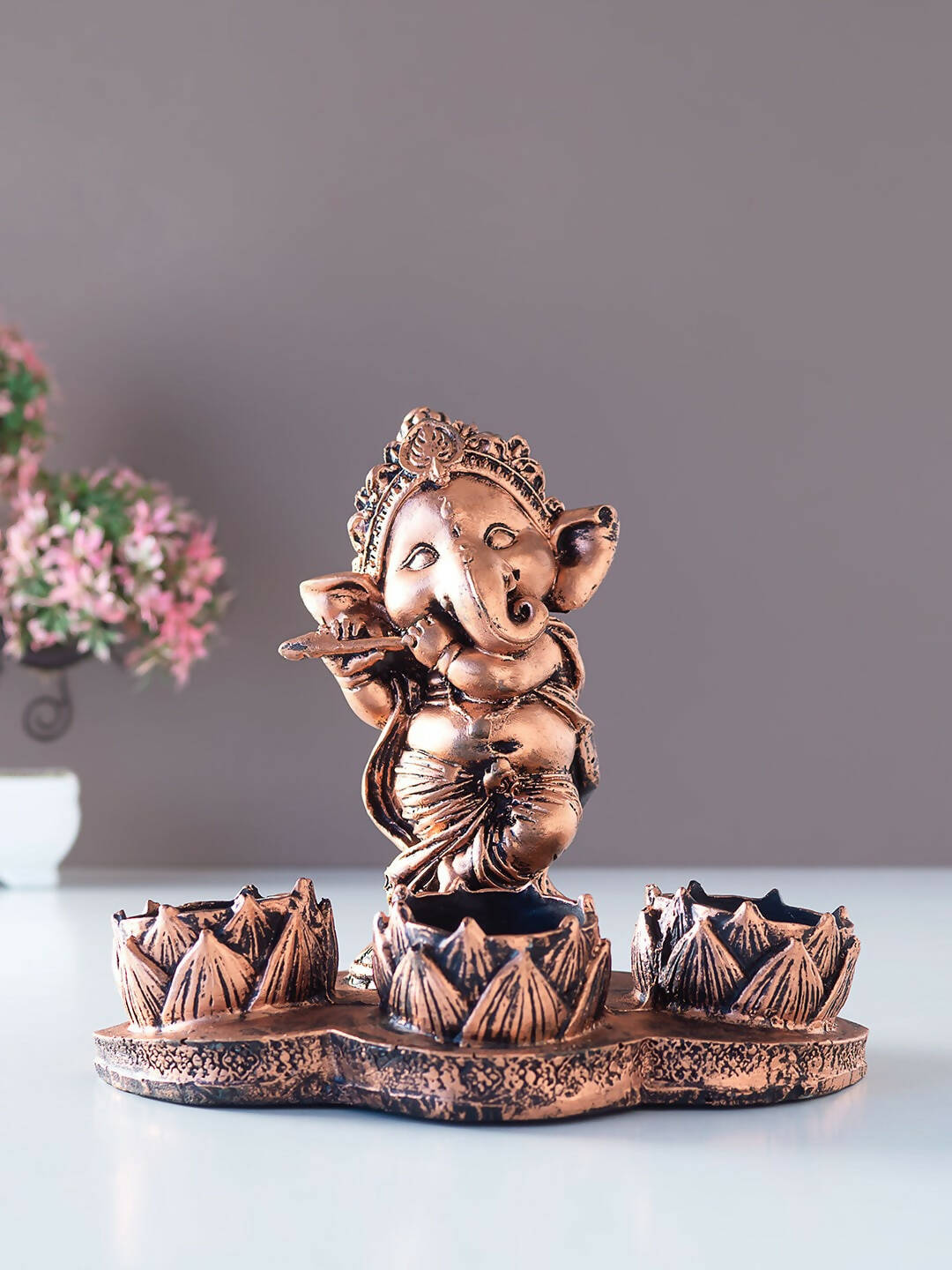 Golden Peacock Brown Ganesha Diya Holder - Distacart