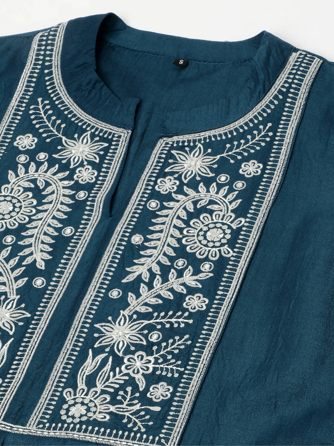 Teal Chinon Floral Embroidered Top with Bottom - Maanushi - Distacart