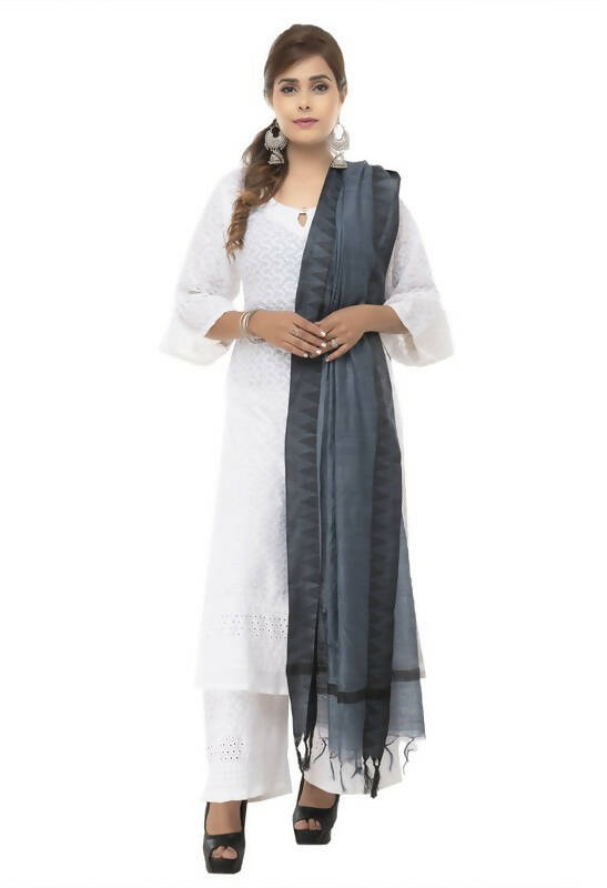 Mominos Fashion Moeza Cotton Black Temple Border Gray Dupatta - Distacart