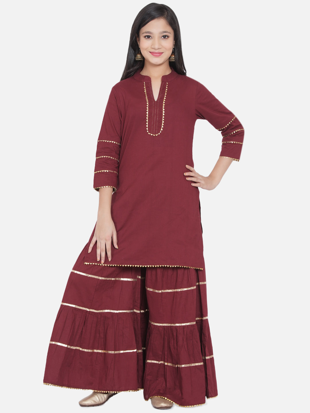 Girls Maroon Kurta With Sharara for Kids - Bhama - Distacart