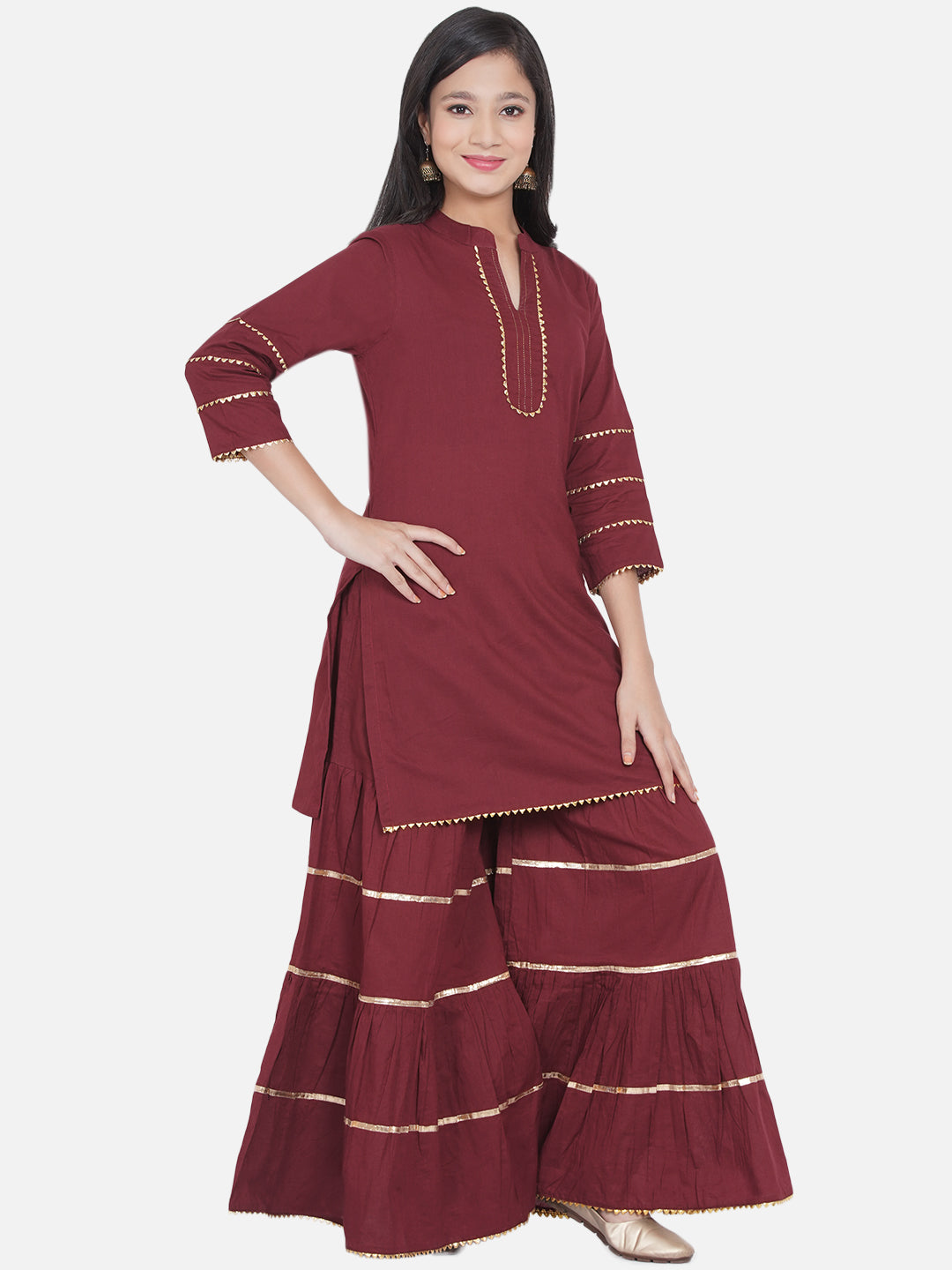Girls Maroon Kurta With Sharara for Kids - Bhama - Distacart