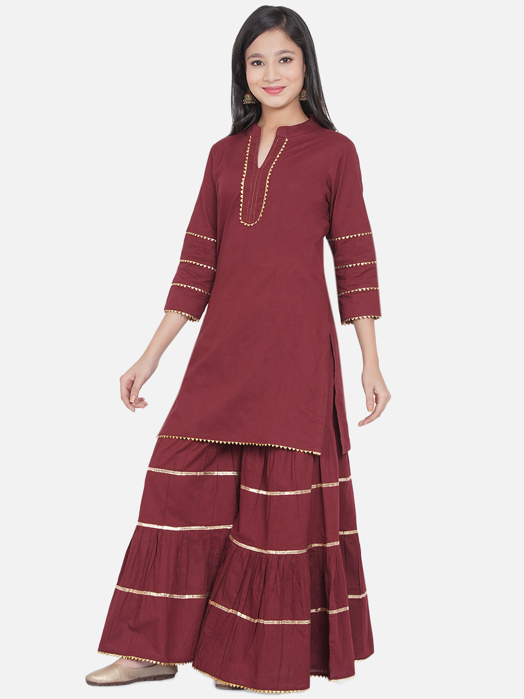 Girls Maroon Kurta With Sharara for Kids - Bhama - Distacart