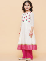 Thumbnail for Girls White Embroidered Anarkali Kurta With Trouser & With Dupatta for Kids - Bhama - Distacart