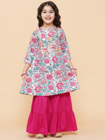 Thumbnail for Girls White Floral Printed Kurta With Sharara for Kids - Bhama - Distacart