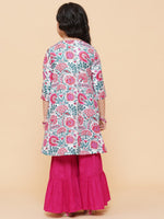 Thumbnail for Girls White Floral Printed Kurta With Sharara for Kids - Bhama - Distacart