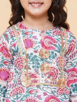 Thumbnail for Girls White Floral Printed Kurta With Sharara for Kids - Bhama - Distacart