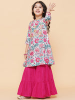 Thumbnail for Girls White Floral Printed Kurta With Sharara for Kids - Bhama - Distacart
