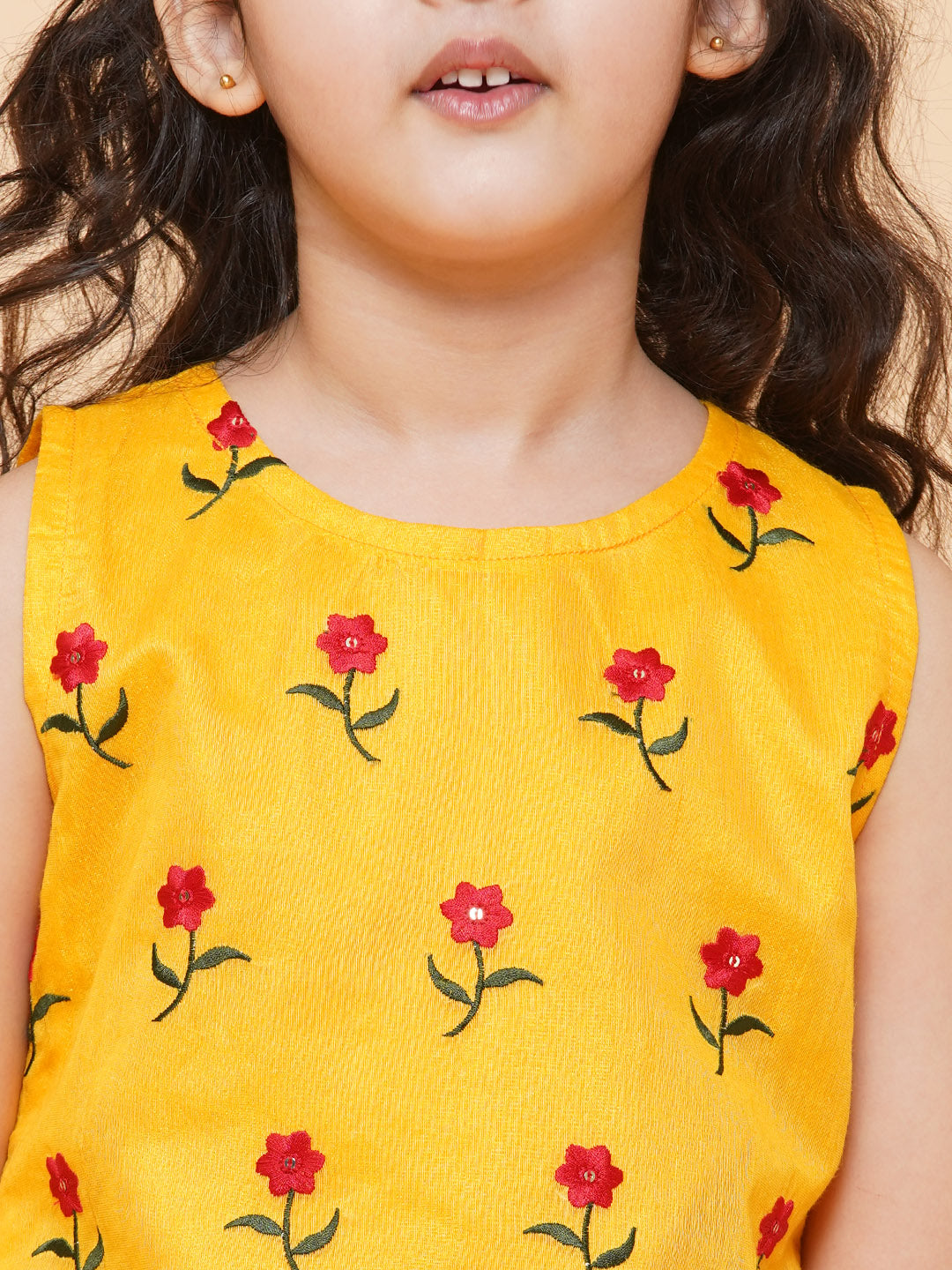 Girls Yellow Embroidered Kurta With Sharara for Kids - Bhama - Distacart