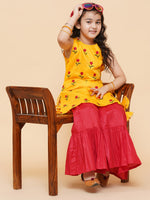 Thumbnail for Girls Yellow Embroidered Kurta With Sharara for Kids - Bhama - Distacart