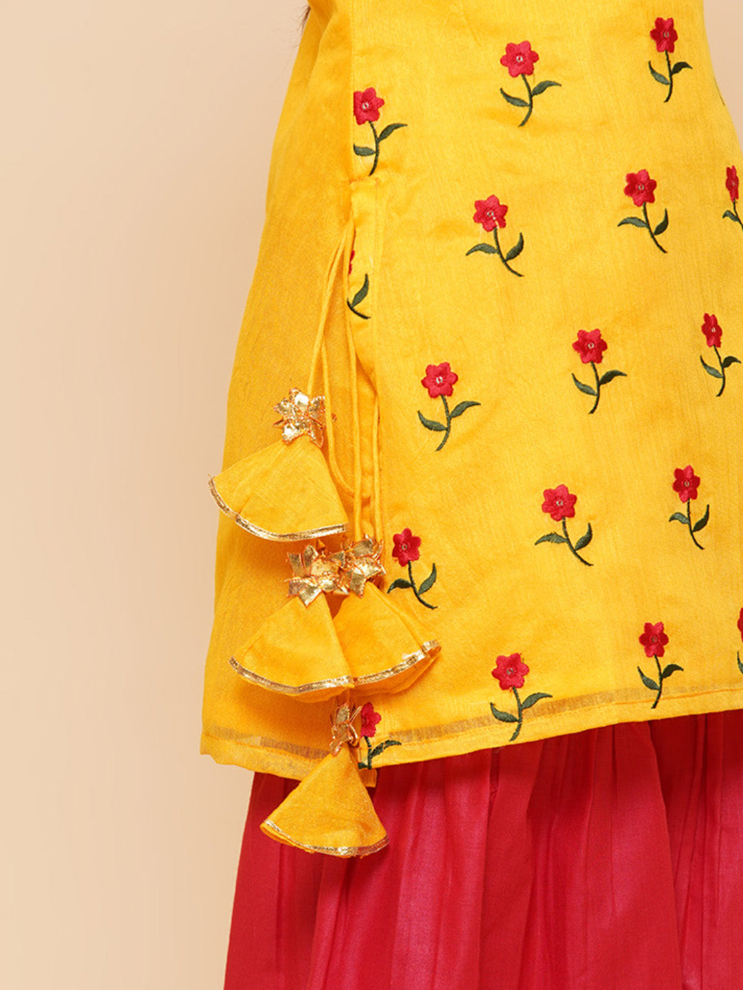 Girls Yellow Embroidered Kurta With Sharara for Kids - Bhama - Distacart