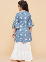 Thumbnail for Girls Blue Coloured Printed Kurta With Sharara for Kids - Bhama - Distacart