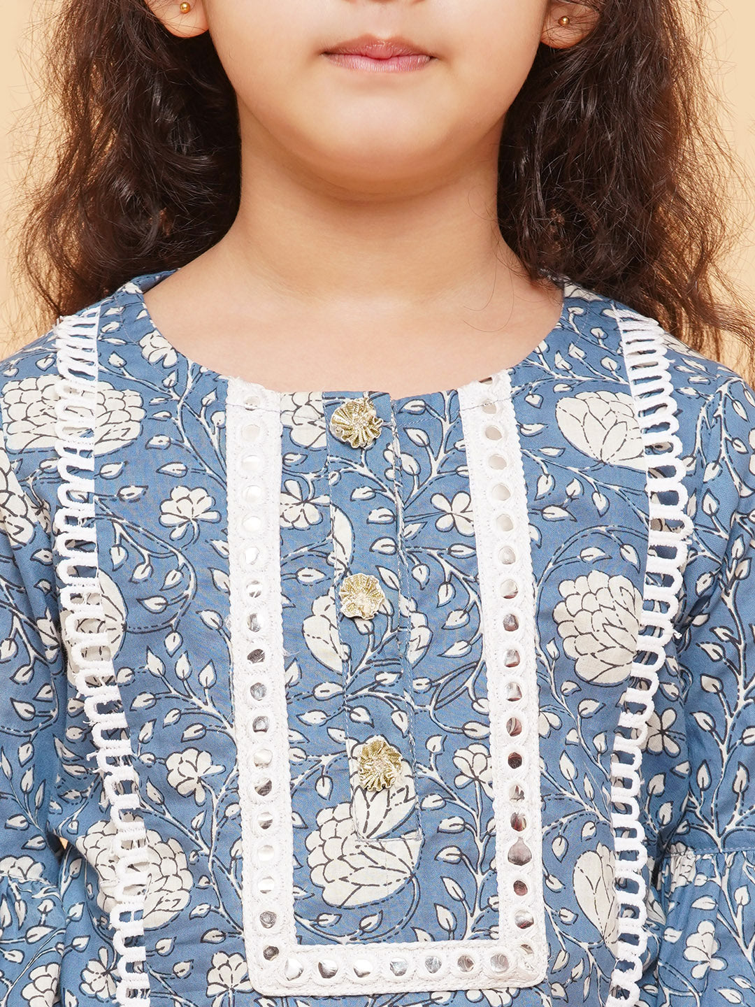 Girls Blue Coloured Printed Kurta With Sharara for Kids - Bhama - Distacart