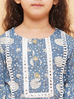 Thumbnail for Girls Blue Coloured Printed Kurta With Sharara for Kids - Bhama - Distacart