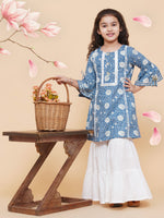 Thumbnail for Girls Blue Coloured Printed Kurta With Sharara for Kids - Bhama - Distacart