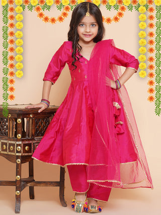 Girls Blue Embroidered Kurta With Trousers & With Dupatta for Kids - Bhama - Distacart