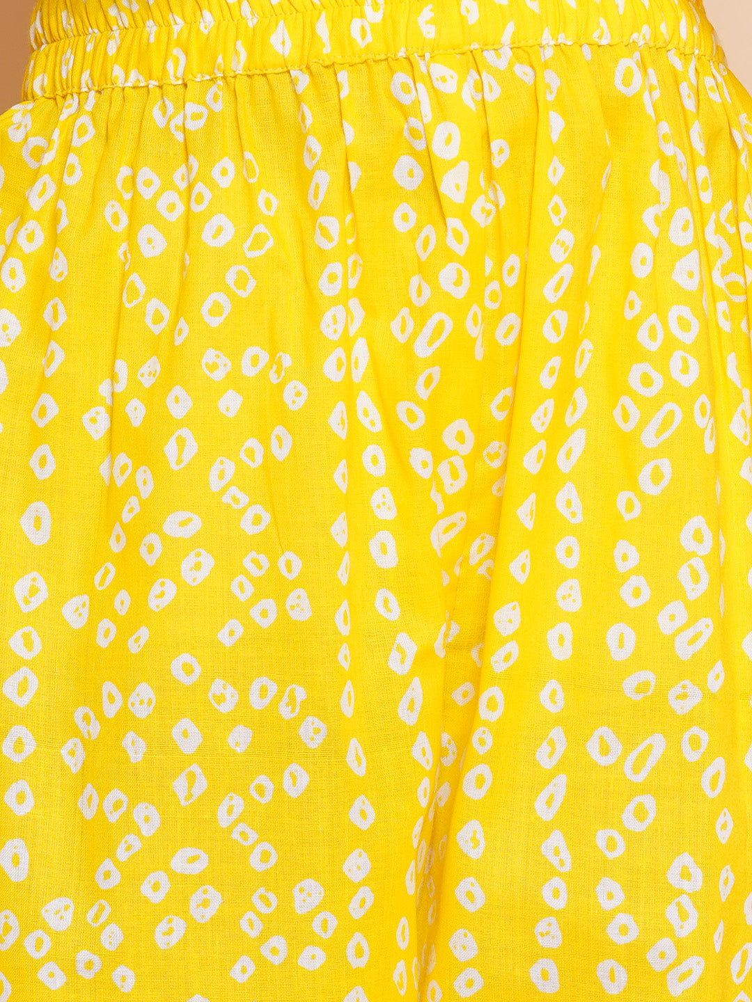 Girls Yellow Bandhani Printed Empire Gotta Patti Kurta With Sharara for Kids - Bhama - Distacart