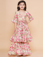 Thumbnail for Cream Multi Printed Kurta With Sharara for Kids - Bhama - Distacart