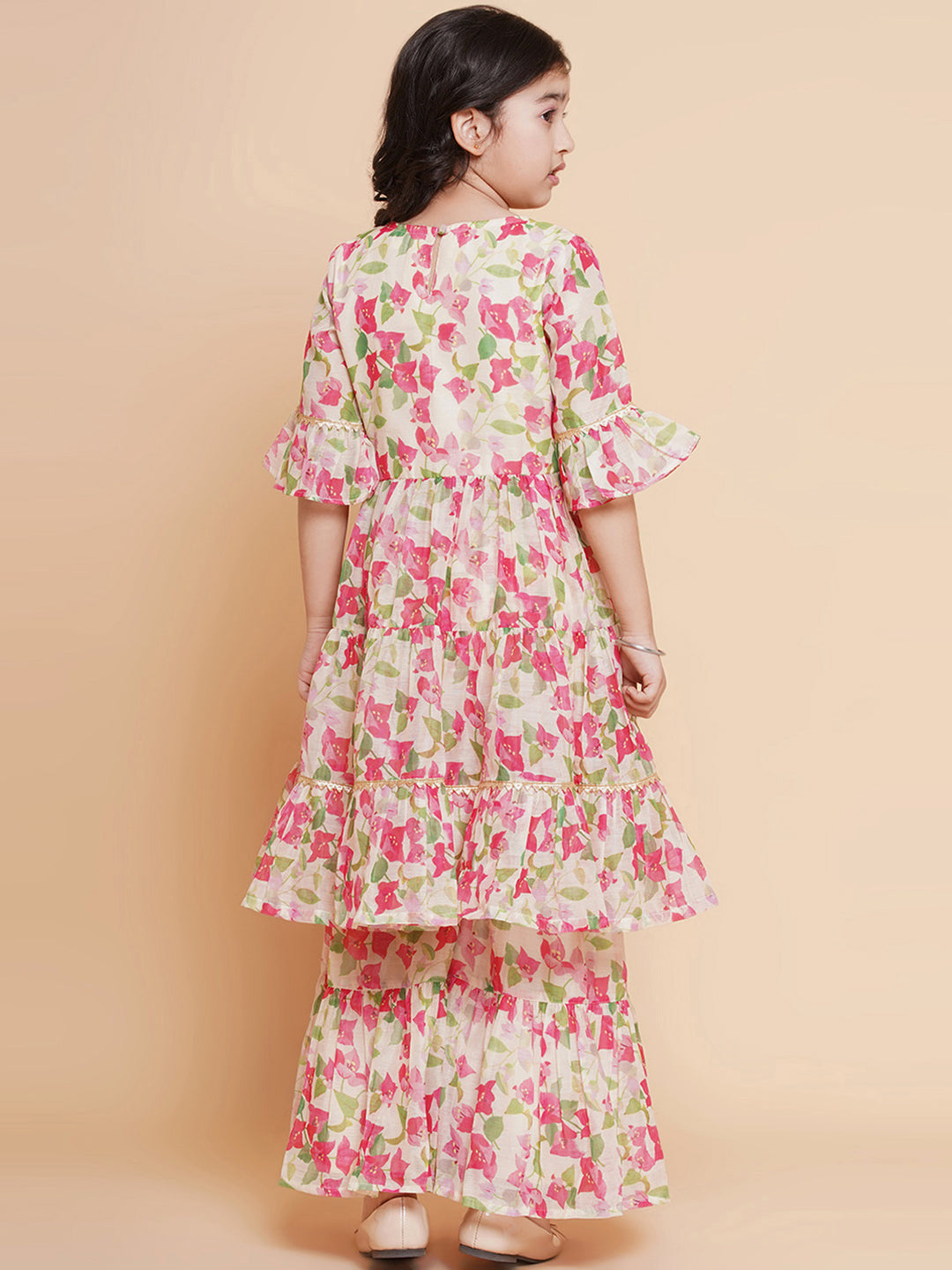 Cream Multi Printed Kurta With Sharara for Kids - Bhama - Distacart