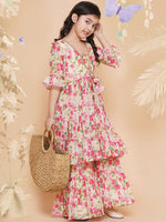 Thumbnail for Cream Multi Printed Kurta With Sharara for Kids - Bhama - Distacart