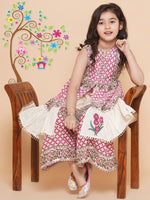 Thumbnail for Girls Pink & White Floral Printed Kurta With Sharara - Bhama - Distacart